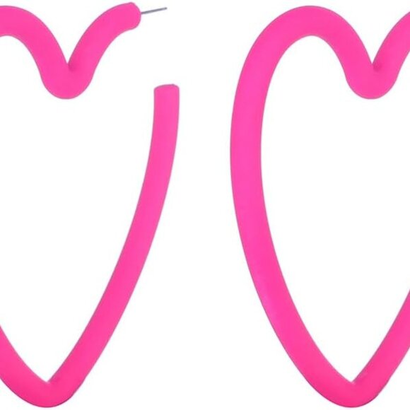 Neon pink lightweight sterling silver hoop earrings with heart pendant, retro st - Picture 1 of 6